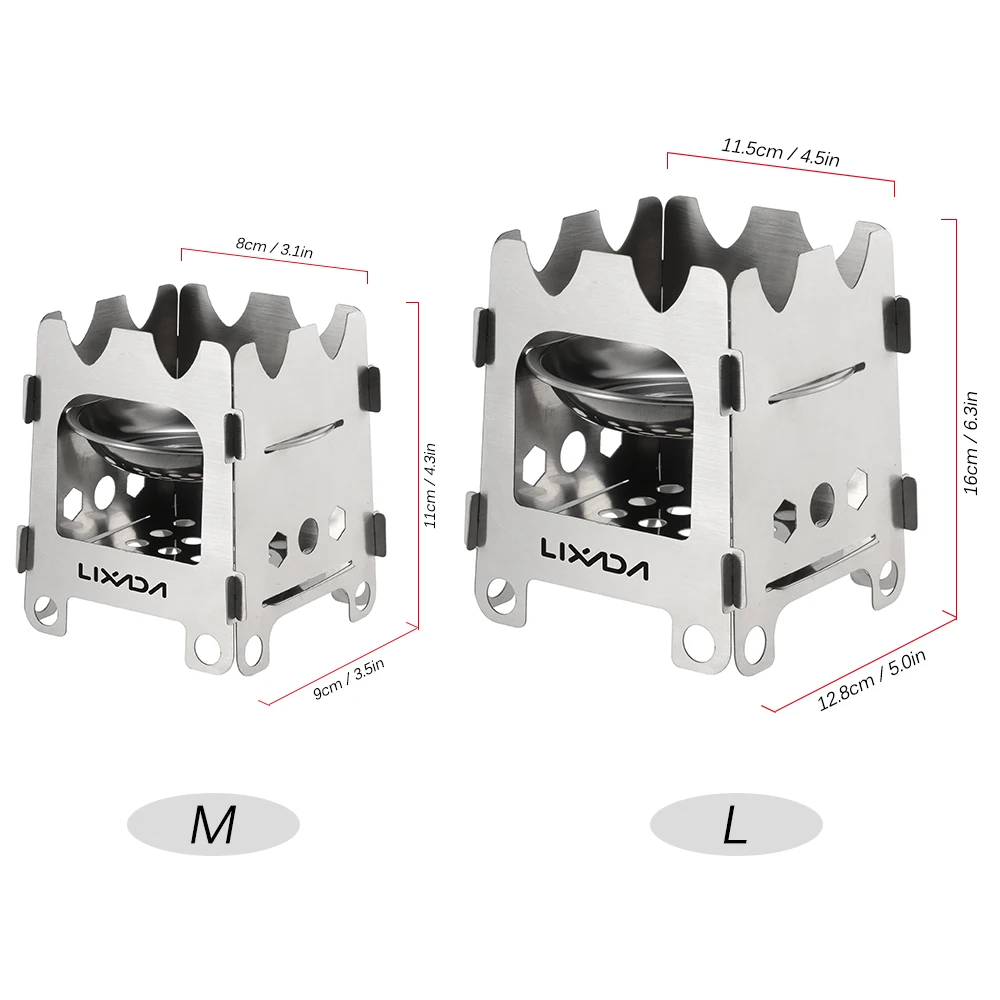 Lixada Складная дровяная плита для спорта на открытом воздухе походная плита с спиртовым поддоном Сверхлегкая карманная горелка из нержавеющей стали для пикника и пешего туризма