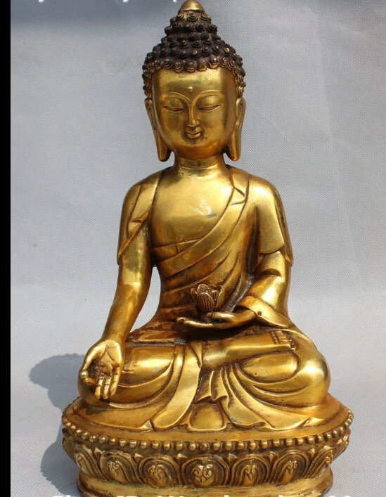 

12" Chinese Buddhism Bronze Seat Sakyamuni Shakyamuni Amitabha Buddha Statue