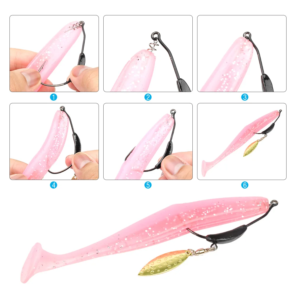 DONQL 5pcsBox Offset Fishing Hooks With Metal Spoon Sequins Add Lead Weight 2g-7g Wide Crank Fishhooks For Soft Lure Baits      (9)