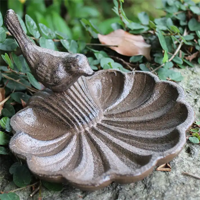 Vintage Cast Iron Wild Bird Feeding Station Stand Shell Garden
