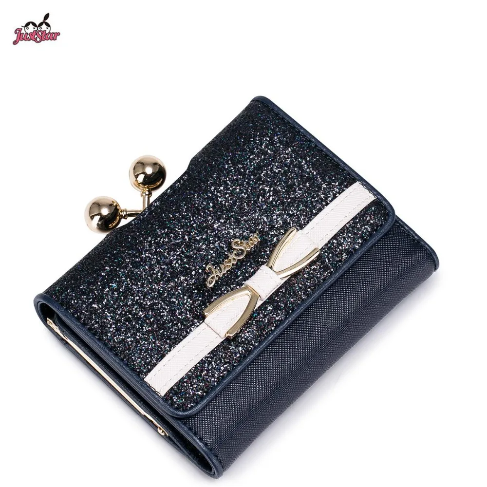 Just Star Brand Design Fashion Sequins Bow Metal Bead PU Women Leather