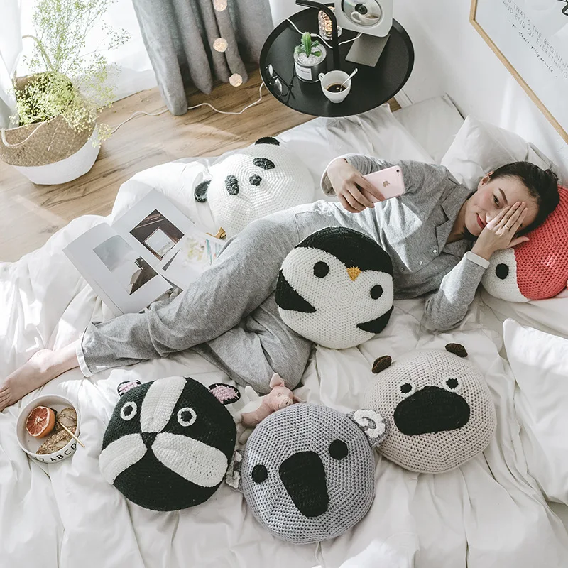 

Animal Nordic Crochet Knitted Baby Room Cushion Pillow Nursery Cushion Nursery Decor Photo Props Insert Included 35CM Diameter