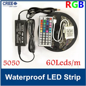 

HOT! RGB Led Strip 5050 Flexible LED Light IP65 Waterproof 5M 300leds SMD + 44 Key Remote Controller + 12V 6A Power Adapter