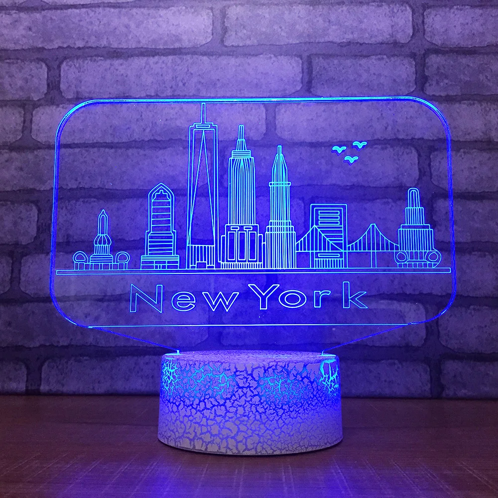 3D Usb 7 цветов Изменение Новинка сенсорная кнопка настольная лампа Нью-Йорк здания моделирование светодио дный LED атмосфера ночник Подарки