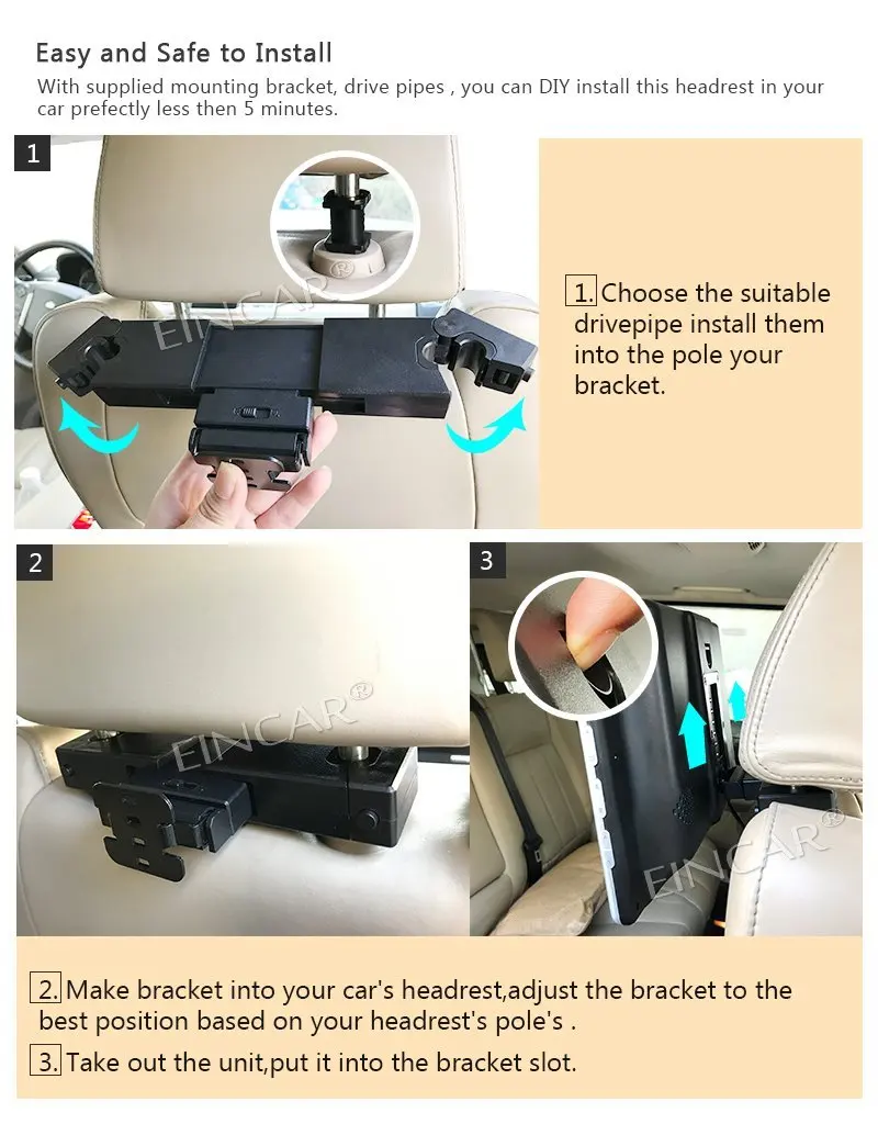 EinCar 11.6'' LCD Screen Car Headrest DVD Gaming Monitor HDMI Port Tablet Seat Headrest Support 32