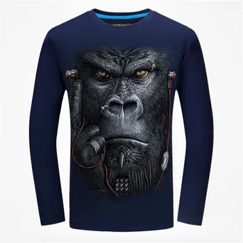 

Autumn Mens 2D Animal Wolf Printed Pattern Long Sleeve O-neck T Shirts Fashion Cotton Slim Tops Tee Shirts For Male Black Blue