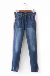 Jenny & Dave/новые джинсы для женщин в английском стиле с высокой талией в красную полоску сбоку в полоску узкие пуш-ап женские джинсовые брюки