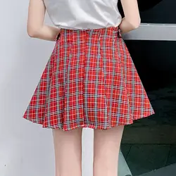 Япония, Харадзюку Для женщин юбки Повседневное леди каваи панк Винтаж плед Высокая талия юбка женский в Корейском стиле для девочек Ins шик