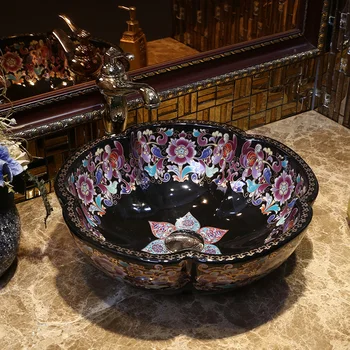 

Ceramic Art Basin Sink Counter Top Wash Basin Bathroom Sinks single bowl black ceramic wash basin bathroom sink