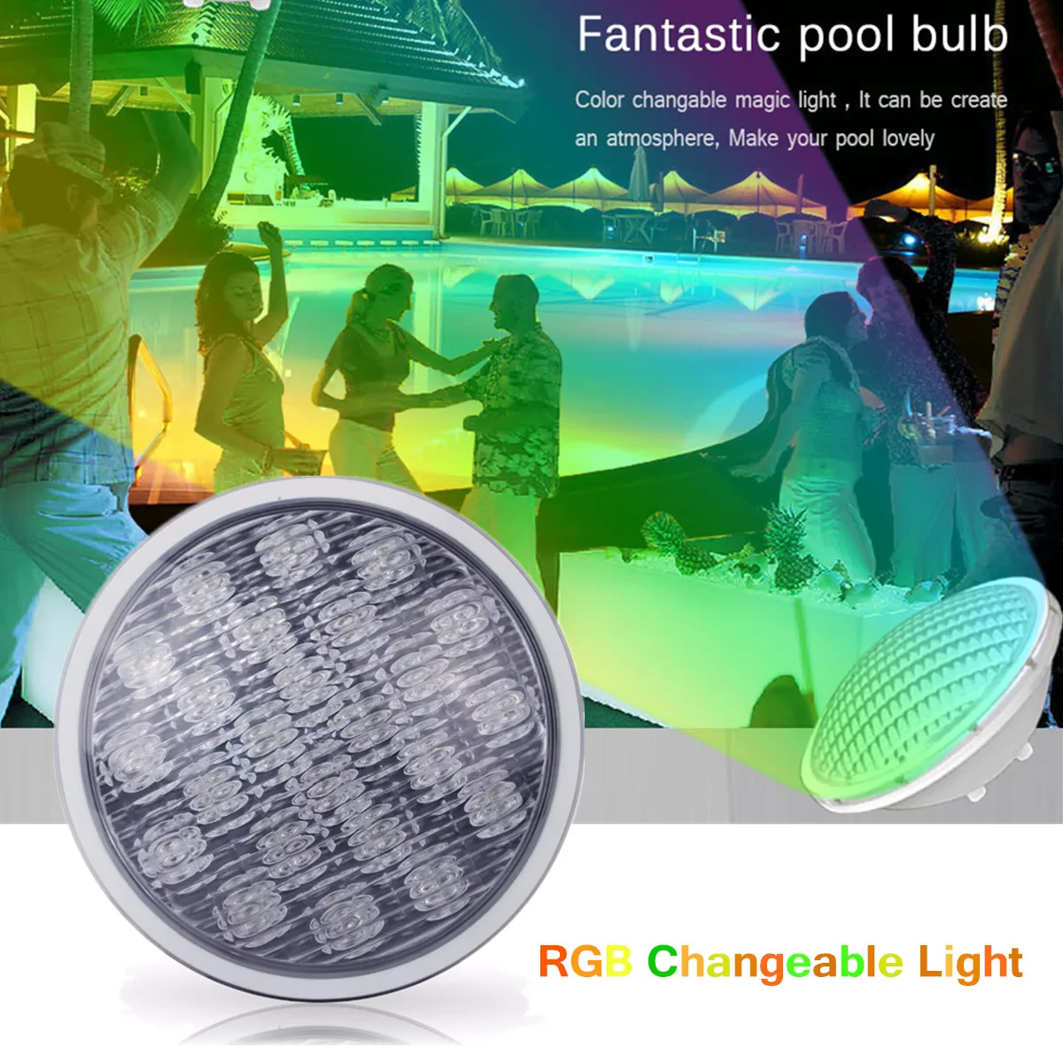 

LED RGB Beads LEDS 90Pcs SMD 2835 Lamp 16 Color 12-24V 18W IP68 Underwater Swimming Pool Bright Light + Remote Control White ABS