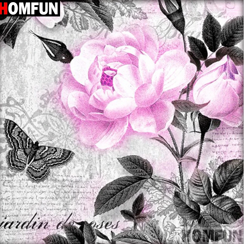 

HOMFUN 5D DIY Diamond Painting Full Square/Round Drill "Pink flower" 3D Embroidery Cross Stitch gift Home Decor A00379