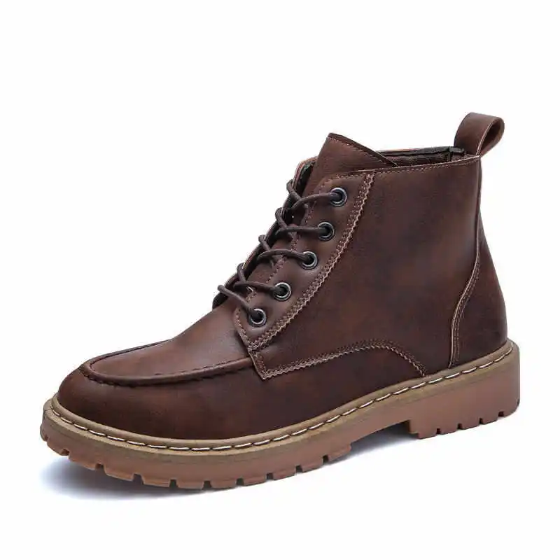 brown jl91-35 Лидер продаж; сезон осень-зима; модные мужские ботинки; Повседневная обувь в винтажном стиле; мужские теплые плюшевые водонепроницаемые мотоботы на шнуровке; sapato masculi - Цвет: brown jl91-35