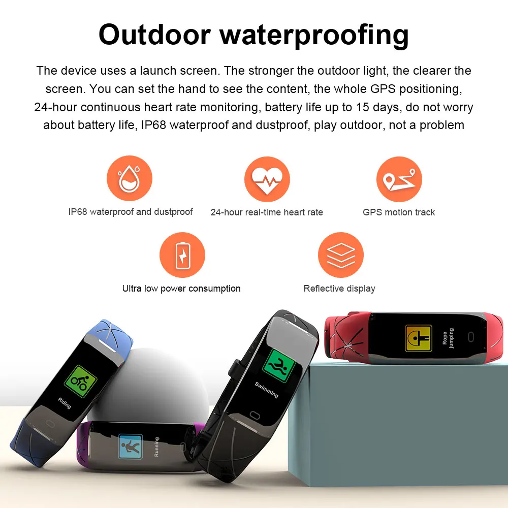 MOKA Smart wristband Heart Rate Monitor Fitness Tracker Sport Smart Band Information Remind For Ios