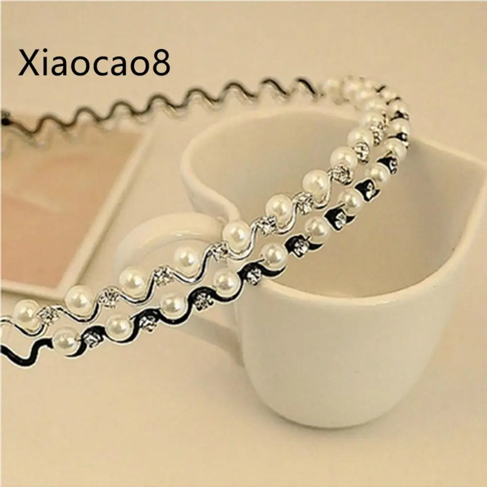 

Non-slip Pearl Rhinestone Headband with Teeth Women Girls White Black Wave Type Alloy Hairband Hair Clips for Women Accessories