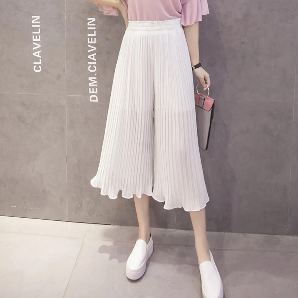 

Wide Leg Pants Summer Womens High Waist Casual Stretch Pants Casual Leg Solid Pleated Trousers
