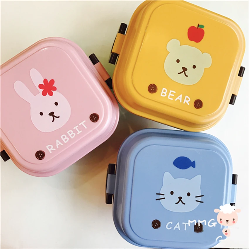 3 шт./компл. коробка для обедов с мультипликацией для детский пищевой контейнер двойная СВЧ Япония Bento коробка для хранения с 2 шт соломенная бутылка для воды