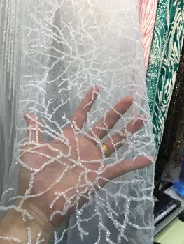 

beautiful French tulle net lace material with white glued glitter African net lace fabric