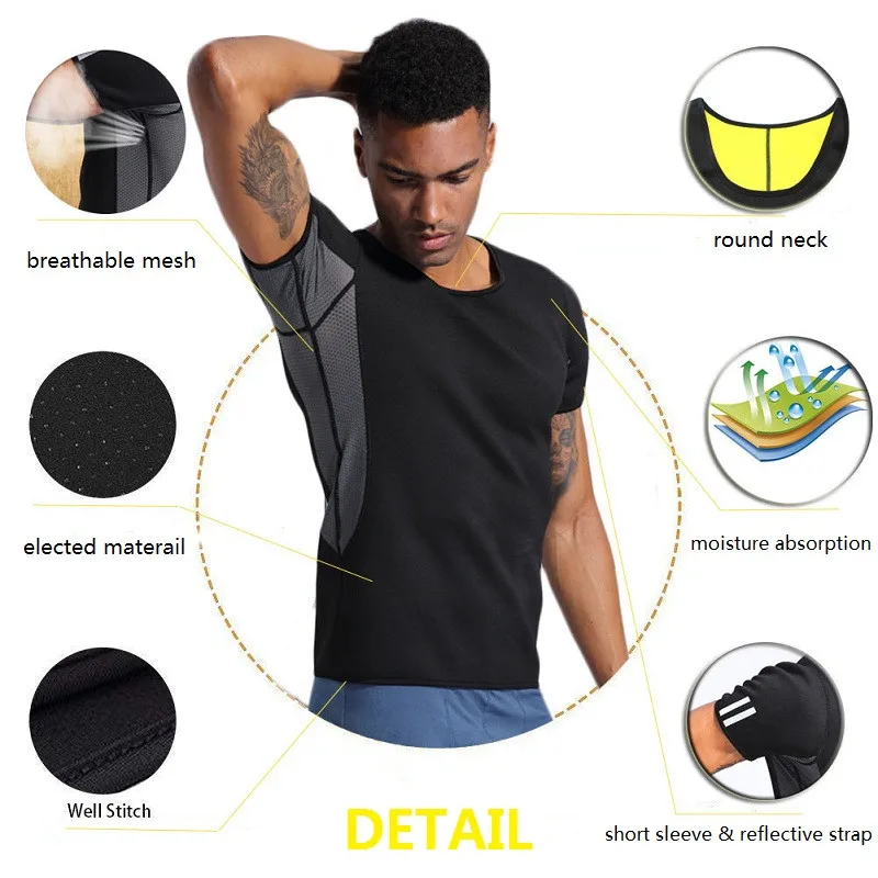 NINGMI Neoprene Hot Shirt Tank TOP Men Compression Fitness Tight Corset Waist Trainer Body Shaper Sauna Suit Vest T-shirt Jacket
