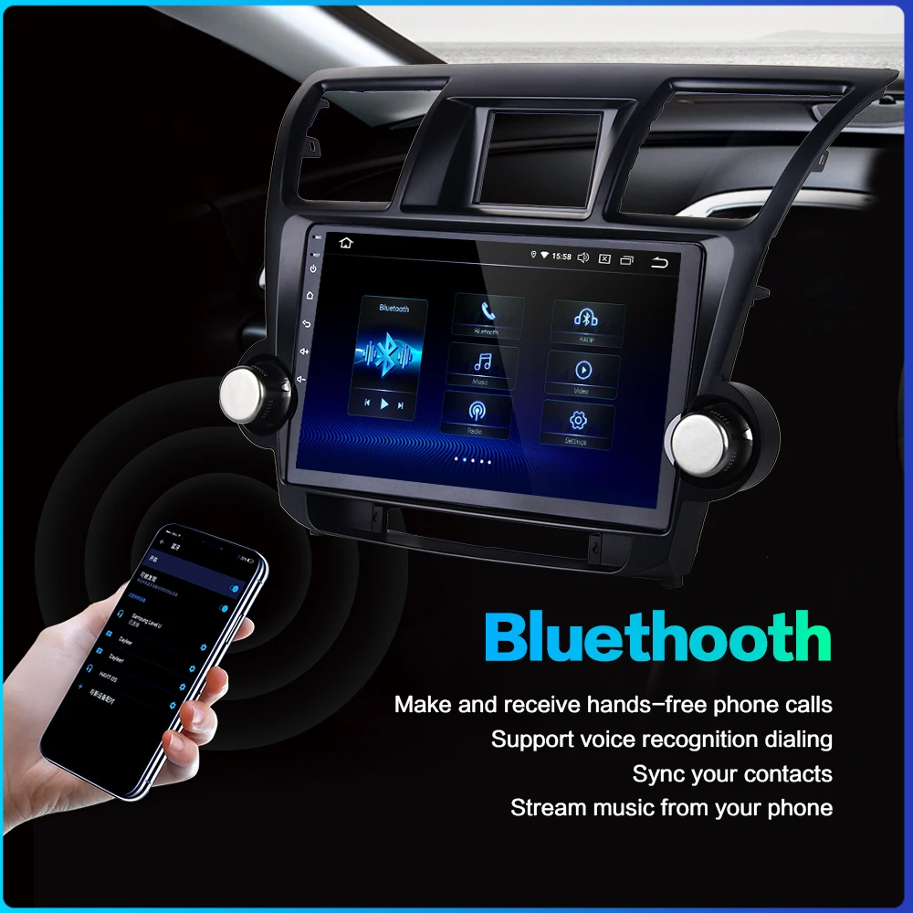 Discount Dasaita 10.2" IPS 1 Din Car Radio Player Android 9.0 for Toyota Highlander 2009 2010 2011 2012 Navigation HDMI MP3 64GB ROM 3