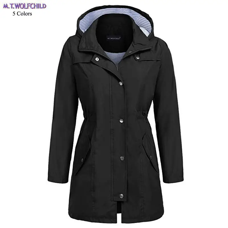 

Womens long sleeve hooded waterproof trench coats casual ladies outerwear fashion loose womens clothing coats S-2XL