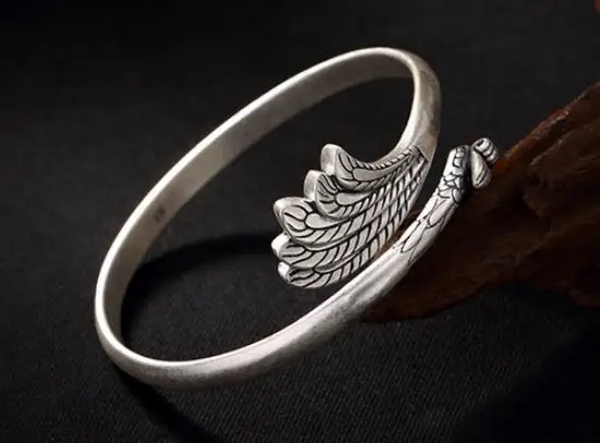 

JOOCHEER Sterling S990 990 silver Bangle phoenix vintage trendy bracelet size adjustable