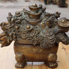 1" Китайский Бронзовый Богатство Yuanbao Деньги Foo Лев Jubao Ручка Ruyi Слова Скульптуры