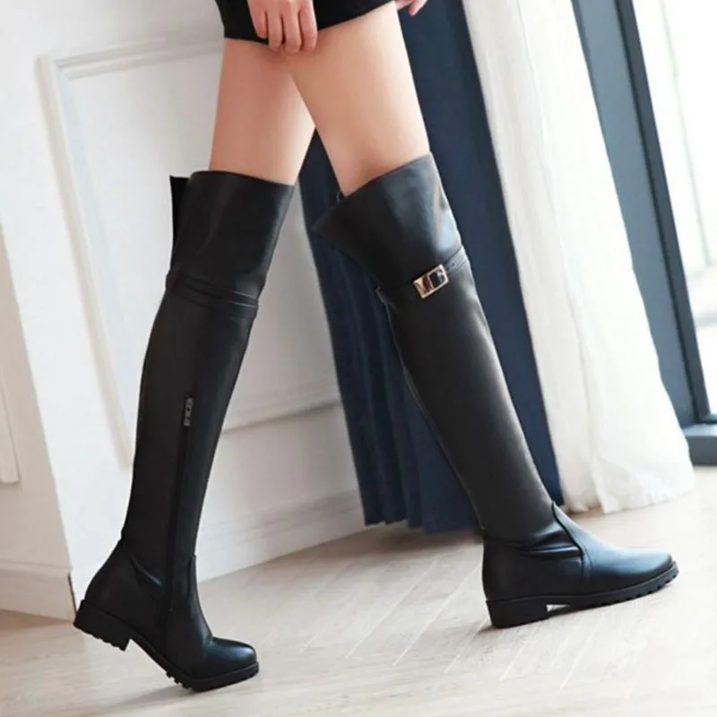 RizaBina/Размеры 33-43; женские Сапоги выше колена; выразительные теплые сапоги на меху с круглым носком на молнии; Зимняя Повседневная модная обувь; женская обувь