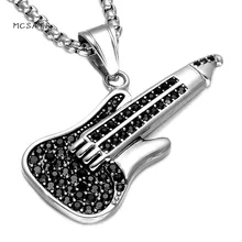 MCSAYS Hip Hop Stainless Steel Jewelry Music Guitar Pendant 60cm Round Box Chain Music Necklace Mens Fashion Accessories 3MJ