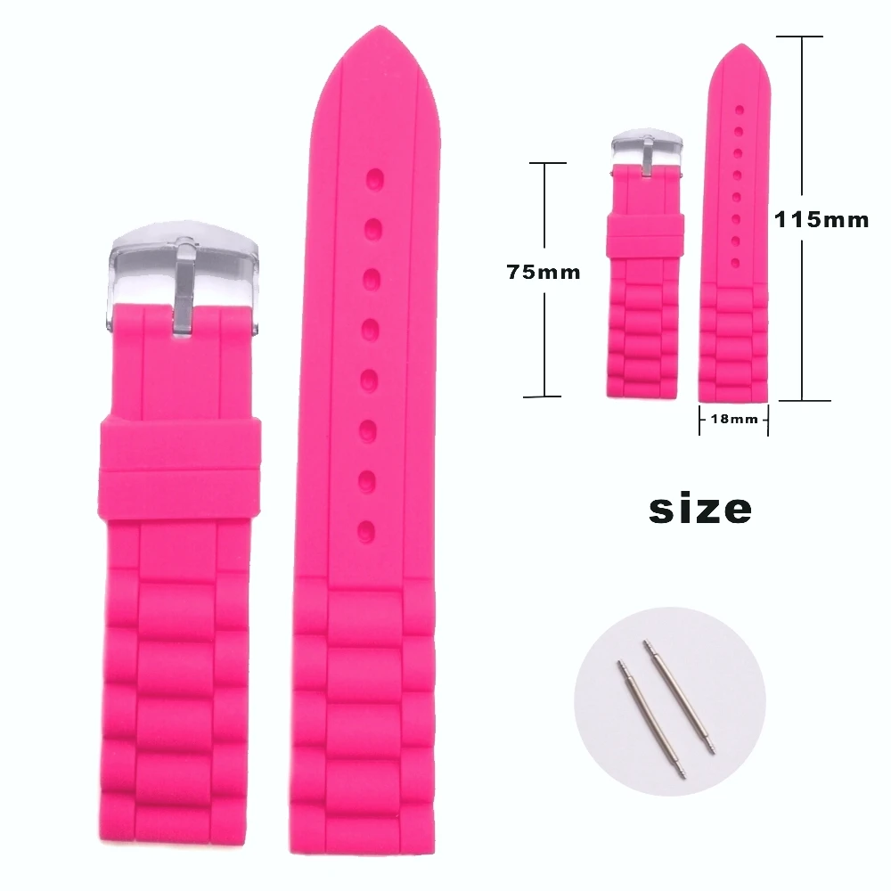 

18mm Deep Pink Color Silicone Jelly Rubber Ladies Watch Band Straps WB1002R18JB Spring Bar and spring bar removal tool included