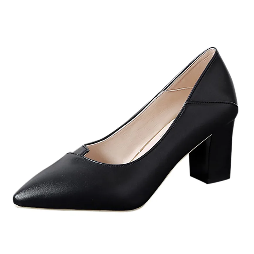 Женская обувь; модные женские туфли на высоком толстом каблуке с острым носком; тонкие туфли; деловая обувь; модельный стиль для женщин;#18 - Цвет: Black