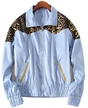 women’s baseball leopard jacket 2016 autumn winter fashion high quality light blue patchwork outfit jacket plus size oversize