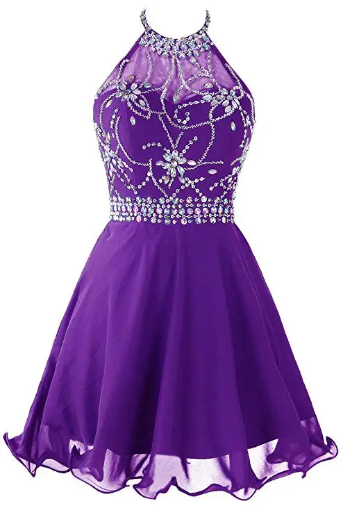 Холтер Homecoming платья градиент короткие бисером платье для выпускного вечера спинки шифон коктейльные платья G066 - Цвет: Фиолетовый
