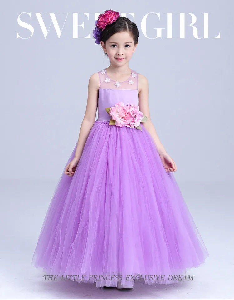 2016 New Hot Violet Ball Gown Flower Girl Dresses Ankle -Length First Communion For Girls vestidos de comunion Princess