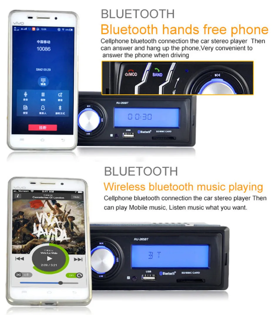 New Car Stereo Audio Bluetooth WMA WAV MP3 Player 12V 1 Din 4 Channel FM Radio In-dash Aux Input Receiver USB SD Remote Control -5