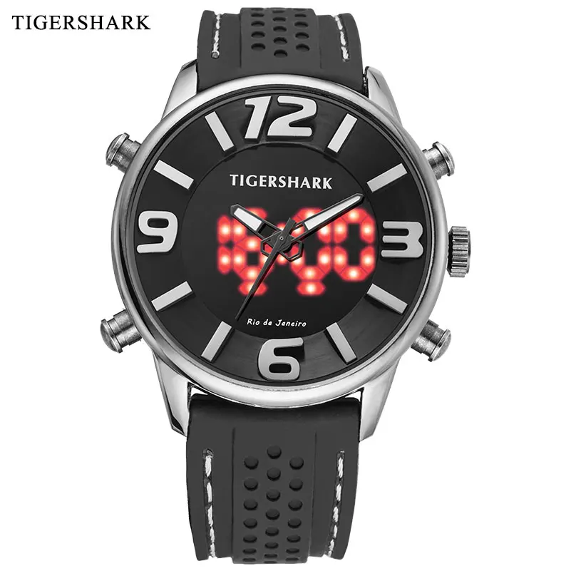 TIGERSHARK модные спортивные часы для мужчин Автоматическая Дата резиновый ремешок