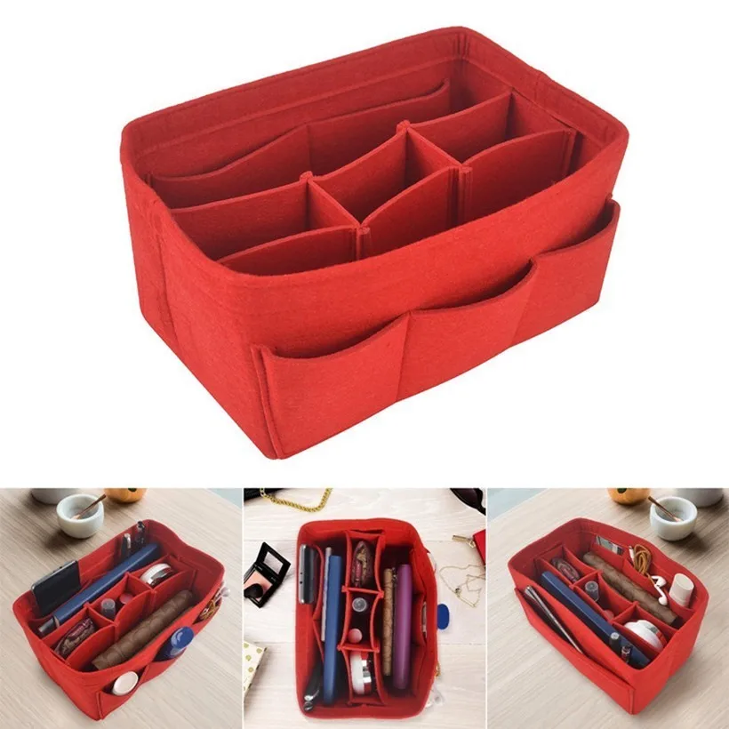Best Best Selling Felt Cosmetic Bag Storage Package Insert Sack Organizer Plug In Handbag Multi function Makeup Essay Travel Portable