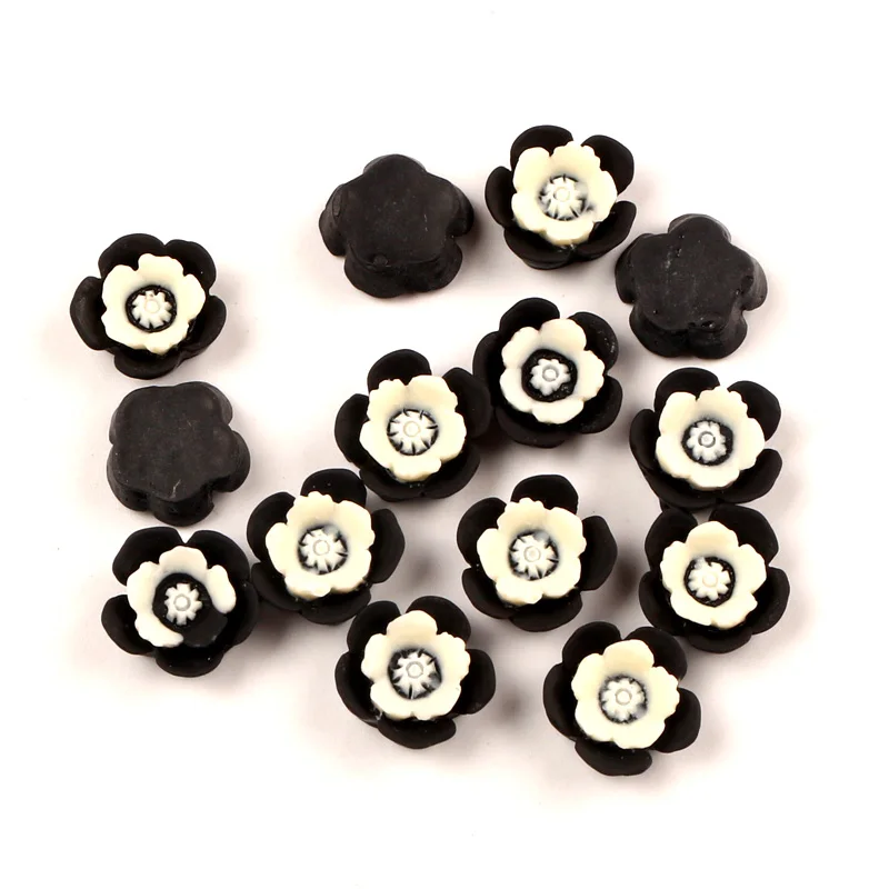

50Pcs Black Resin Flower Decoration Crafts Beads Flatback Cabochon Scrapbook For Clothes DIY Embellishments Accessories