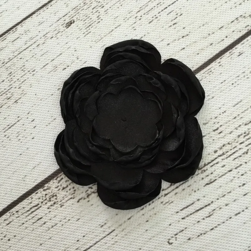 black 120 шт./лот 7.5 см DIY зажим для волос атлас цветок слоистых Цветок Настроить Цветок для девочки аксессуары для волос Ткань цветы для повязка на голову - Цвет: black