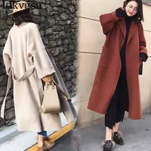 Casaco Feminino, модное осенне-зимнее женское Шерстяное Пальто из смешанной шерсти, длинный тренч для женщин размера плюс, Свободное пальто A1707