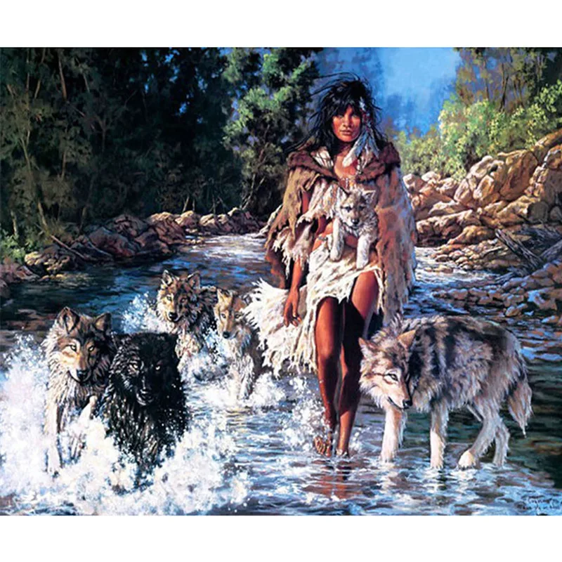 DPF Женская и Волчья картина из квадратных страз сделай сам вышивка крестиком