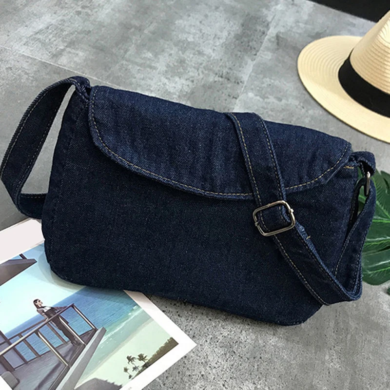 

Women Shoulder Messenger Bags Fashion Lady Washed Denim Crossbody Bag Simple Pure Casual Lady Messenger Small Flap Bag HandBags