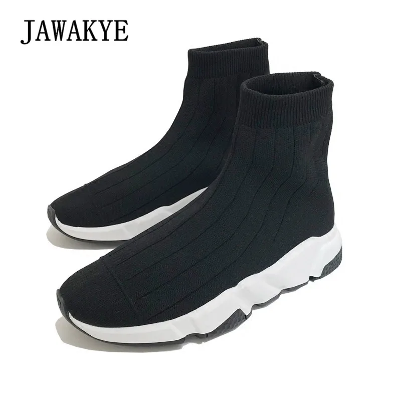 

New Arrival Thick Bottom Sock Boots Woman Runway Fashion Non-slip Knit Short Boots Female All-matched Women Shoes