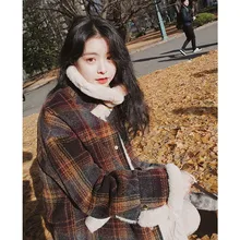 Осенне-зимняя Женская бейсбольная куртка в стиле Bf для студентов, Женская Толстая куртка с отложным воротником, Повседневная клетчатая куртка