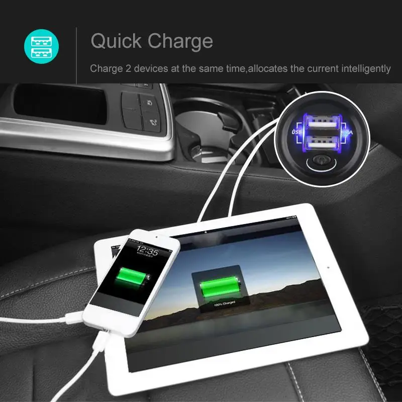 1 шт. автомобильное зарядное устройство с двумя USB портами 5 В 2 А|Кабели адаптеры и