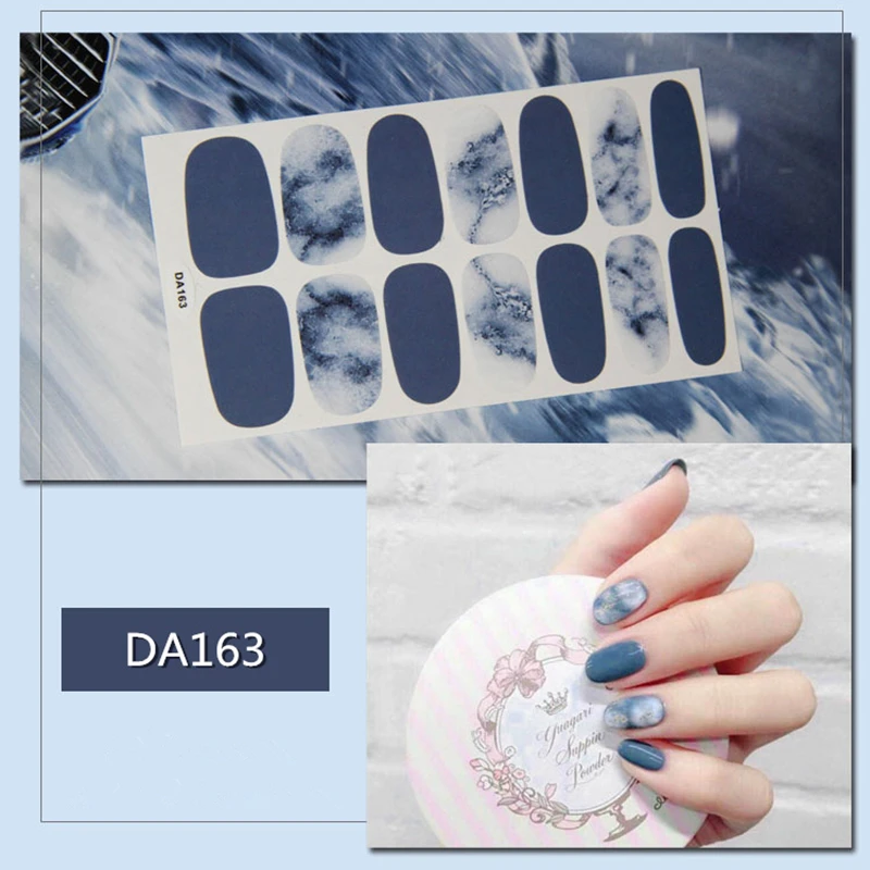 14tips/sheet Glitter Gradient Smudged Nail Polish Stickers Pre Designed DIY Wraps Full Cover Self-adhesive Sticker Tips Manicure