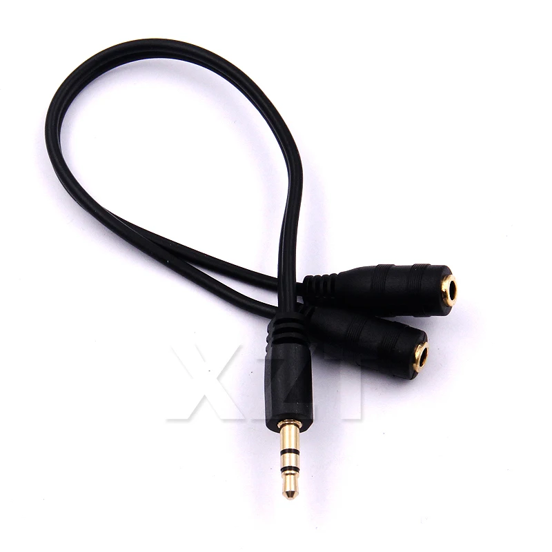 plated Audio Stereo Plug 3.5mm 1 Male to 2 Female Adapter Cable Spliter microphone and headphone