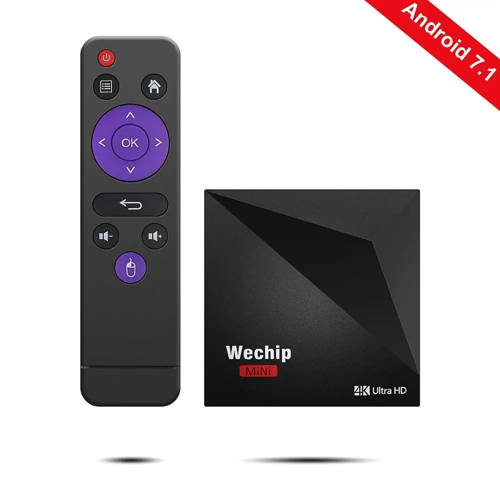 

2018 Wechip V6 Android 7.1 OS Android TV Box RK3328 Quad-Core 64Bits 1GB/8GB Smart TV Box WiFi H.265 4K Media Player OTT Box