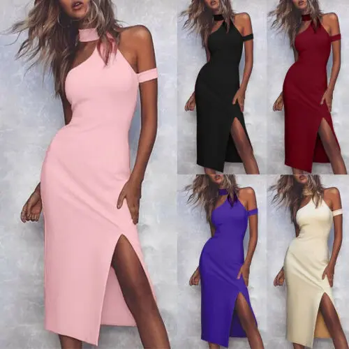 

Women Choker High Neck Sexy Bodycon Summer Butt Wrapped Party Dress Plus Size