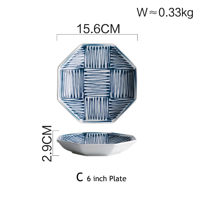 1 шт., Геометрическая керамическая обеденная тарелка в японском стиле, обеденные блюда, столовая посуда, тарелка для пасты, миска для риса, фарфоровое блюдо - Цвет: C2