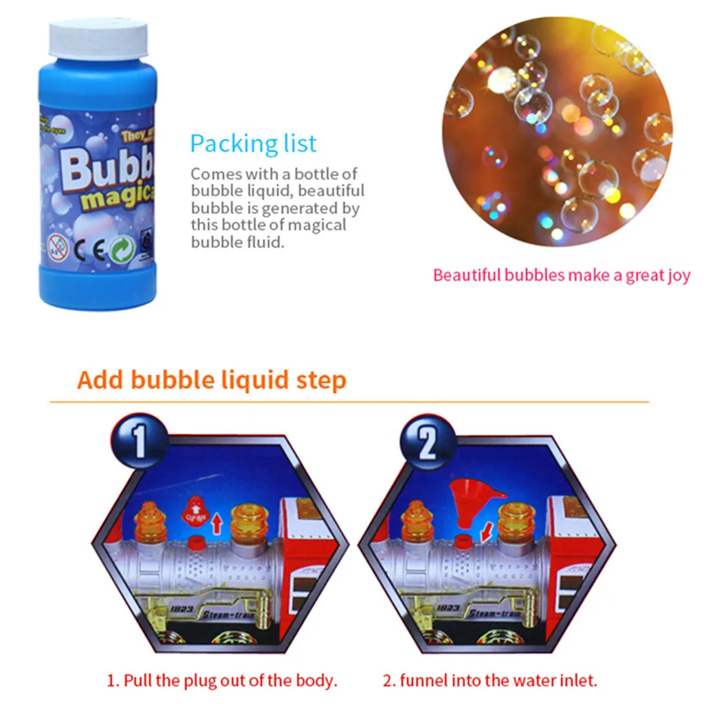 Пузырь машины паровой Поезд Локомотив двигателя машины для выдувания мыльных пузырей Bump Go игрушки с батарейным питанием для детей вечерние A522